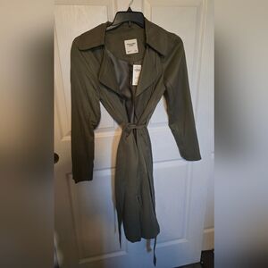 Abercrombie Waterfall Drapey Belted Trench Coat Jacket Olive Green Large L BNWT
